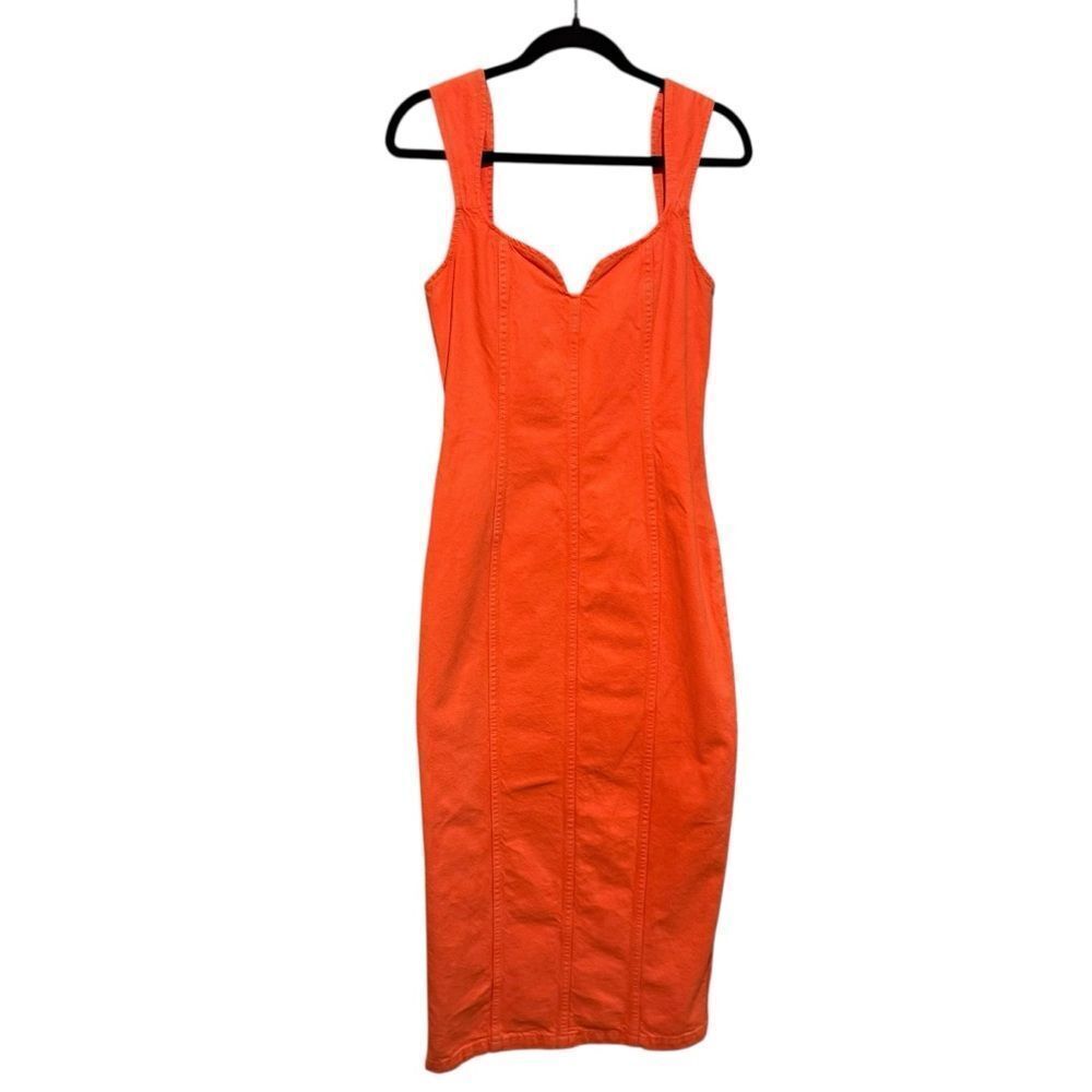 Revolve Mara Hoffman Poppy Orange Sleeveless Denim Midi Dress NWOT Size 2 - Picture 4 of 9